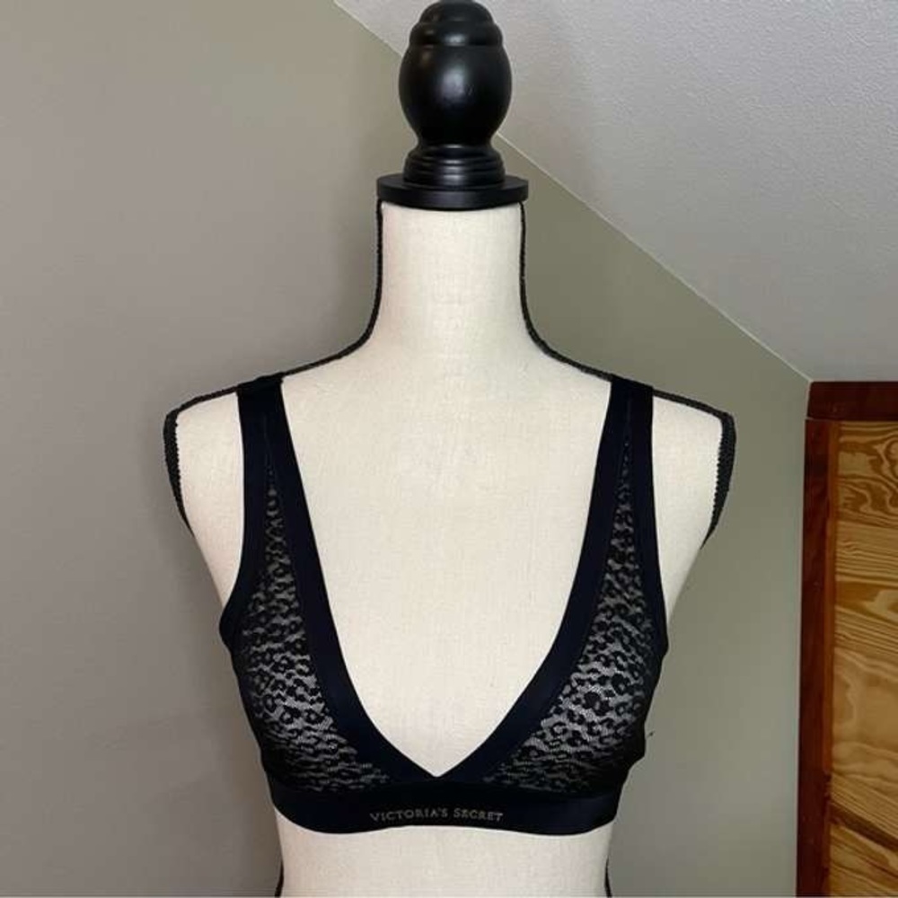Victoria's Secret Victoria’s Secret Black Sheer Leopard Lace Bralette la…